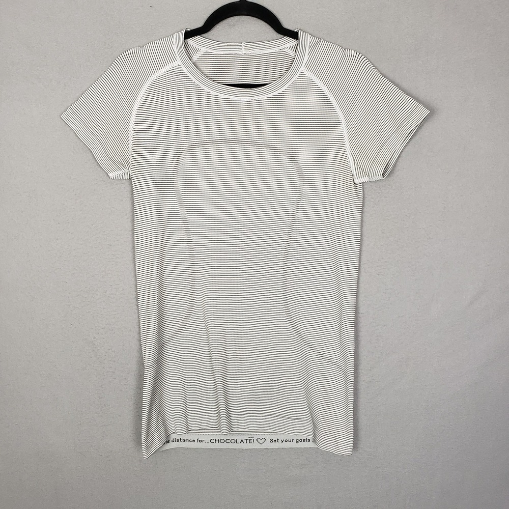 Lululemon Swiftly Tech Short Sleeve Tee Black Stripe Athleisure Gym Basic Size 8
